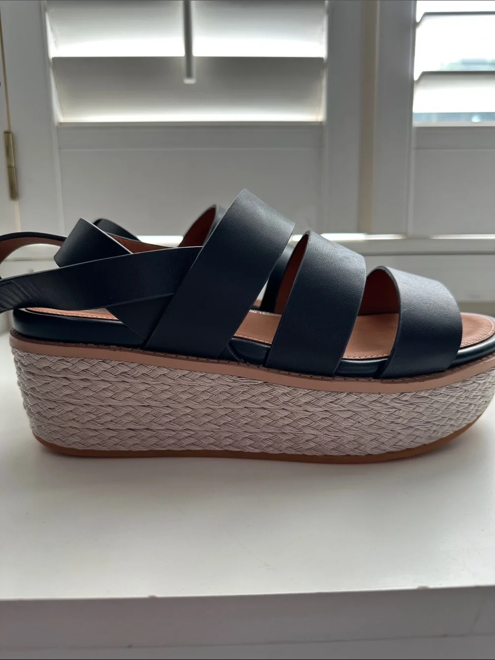 FitFlop Eloise Back Strap espadrille platform wedge sandals. Navy and NWOT!